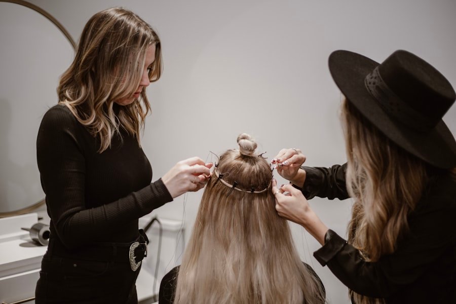 Long, full hair from weft extensions
